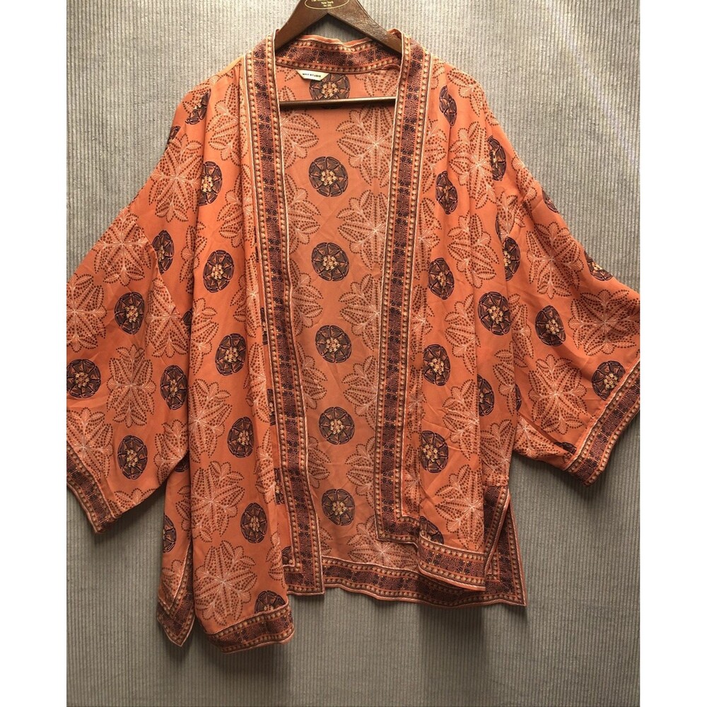 Max Studio Open Front Kimono One Size Peach Medallion Design Boho